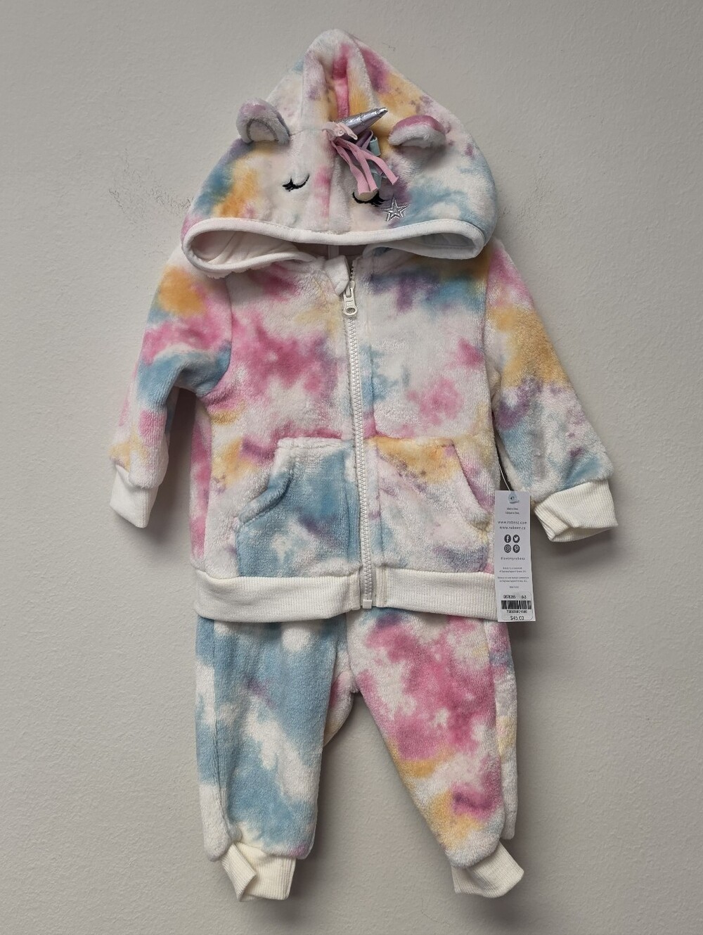 Robeez Unicorn Tie Dye Fleece Two Piece Set Hooded Jacket and Pants 0 - 3 Months